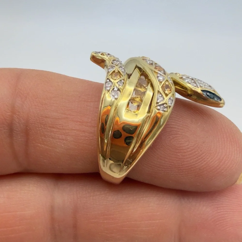 Vtg Djoy Sterling Silver Snake Ring Yellow Saphire Diamond Spinel 18k Vermeil